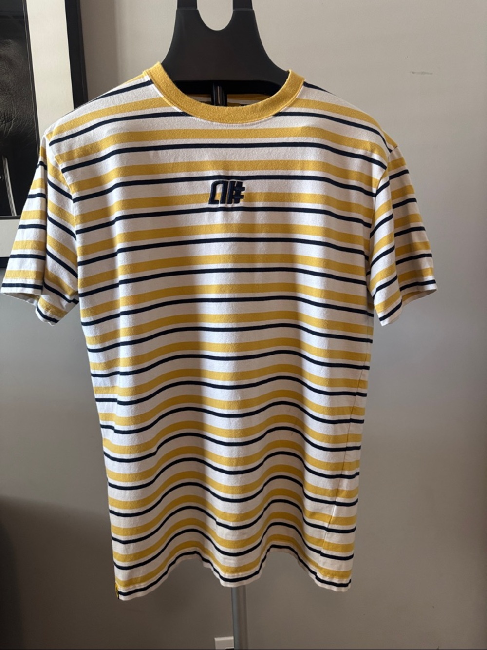 Alphanumeric Striped Yellow & White Crewneck Men's T-Shirt vintage